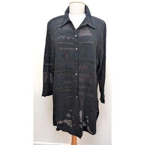 Chicos Blouse Tunic Black Beaded Button Down 3/4 Long Sleeve Party Fancy Size L